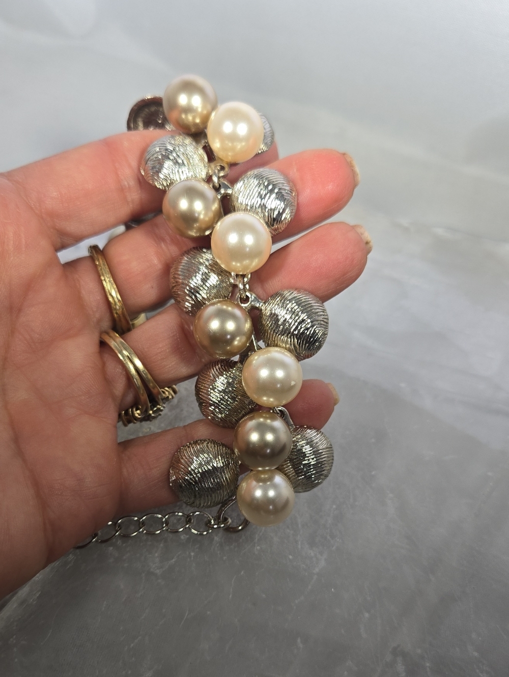 Coast London Chunky Faux Pearl Cluster Toggle Bracelet - Picture 3 of 11